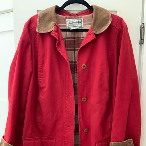 L.L. Bean Red Chore Barn Plaid Lined Jacket